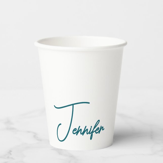 Gobelets En Papier Dark Teal Trend Modern Minimalist Handwriting Name (Recto)