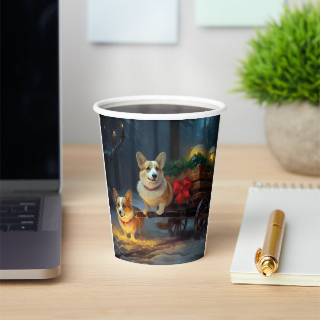 Gobelets En Papier Décor de Noël Chariot Corgi enneigé  (Insitu)