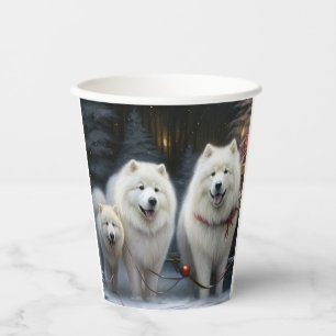Gobelets En Papier Décor de Noël Samoyed Snowy Sleigh