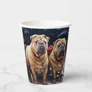 Gobelets En Papier Décor de Noël Shar Pei Snowy Sleigh