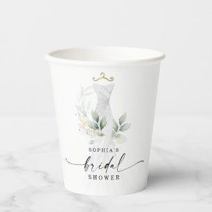 Gobelets En Papier Décoration de douche nuptiale verte à l'aquarelle 