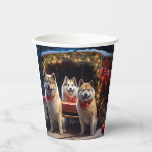 Gobelets En Papier Décoration de Noël Traîneau enneigé d'Akita