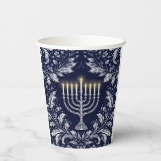 Gobelets En Papier Deep Navy Menorah William Morris Pattern