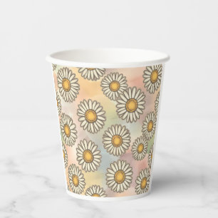 Gobelets En Papier Délicieux Motif Daisy sur Pastel Arrière - plan