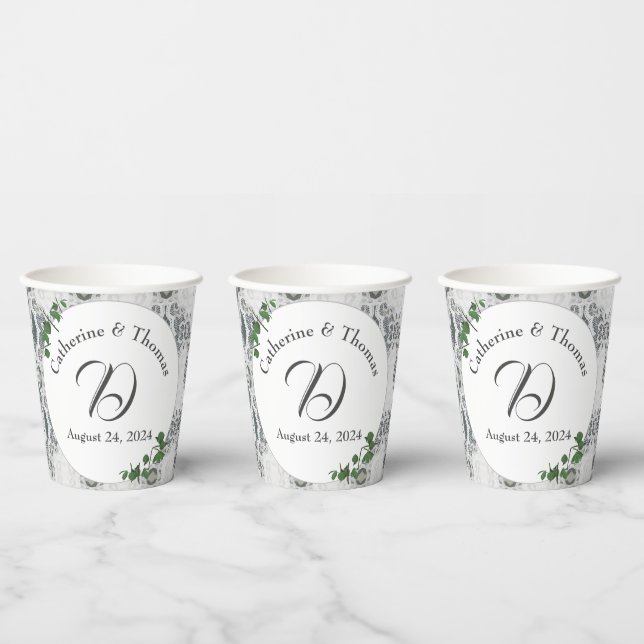 Gobelets En Papier Dentelle blanche et Feuilles Roses (Multi)