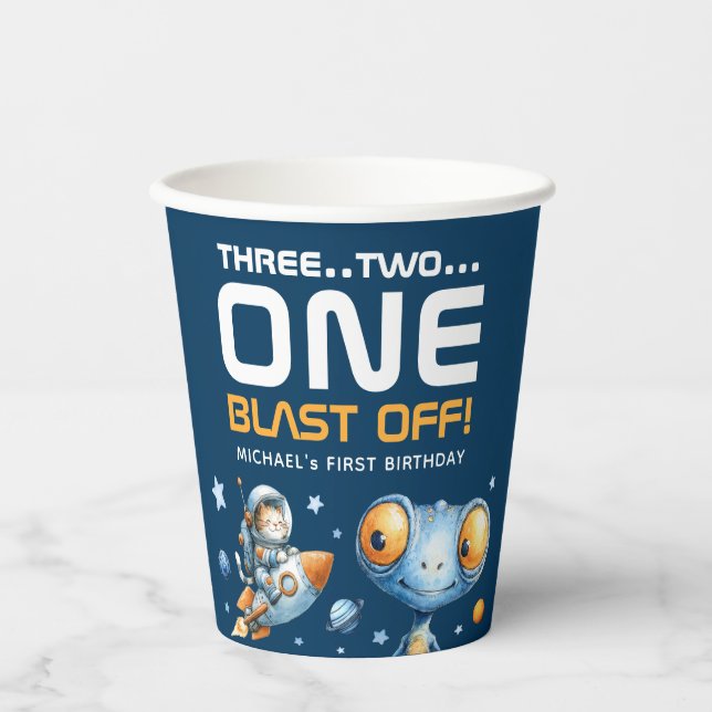 Gobelets En Papier Départ dans l'espace pour un adorable alien - 1er  (Recto)