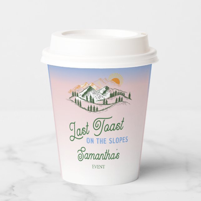 Gobelets En Papier Dernière Toast Sur La Piste De Ski D'hiver Week-en (Recto)
