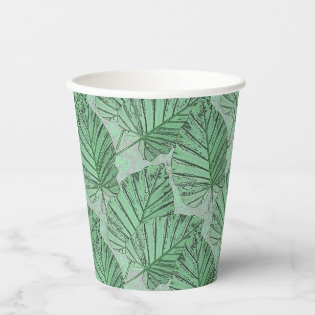 Gobelets En Papier Des feuilles verts sur une pierre grise. (Recto)