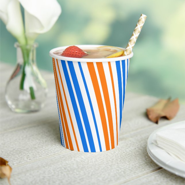Gobelets En Papier Design bandes verticales orange bleu blanc   (Insitu)