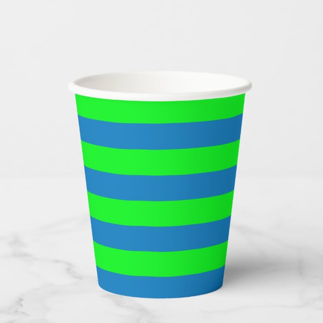 Gobelets En Papier Design de bandes bleues et vertes (Recto)