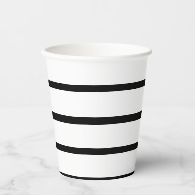 Gobelets En Papier Design en rayures blanches et noires (Recto)