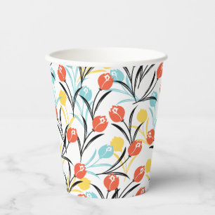 Gobelets En Papier Design floral Motif de Tulipe en blanc