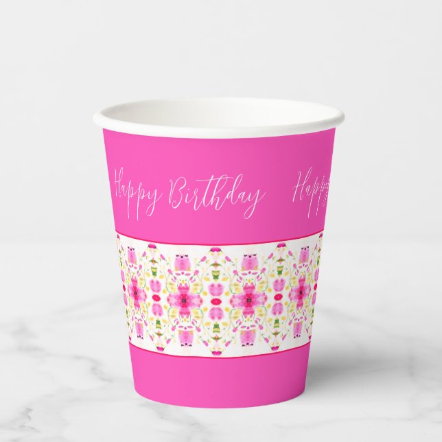Gobelets En Papier Design Floral rose moderne (Recto)