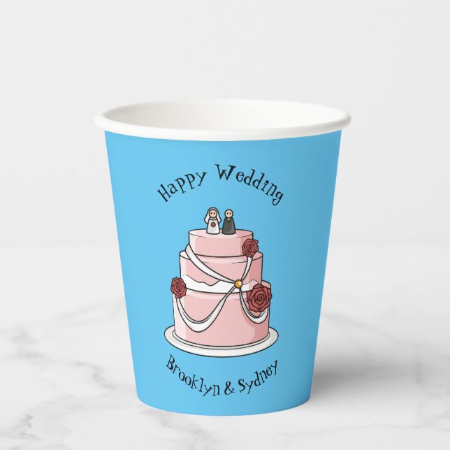Gobelets En Papier dessin animé de gâteau mariage (Recto)