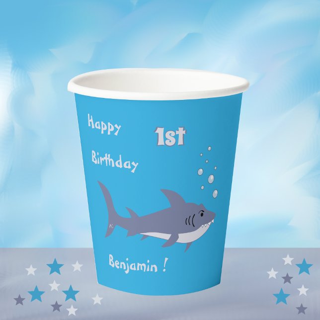 Gobelets En Papier Dessin Bleu requin nage Bleu tasse de papier d'ann (Créateur téléchargé)