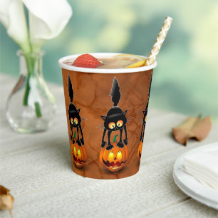 Gobelets En Papier Dessin d'Halloween au chat effrayé sur Citrouille