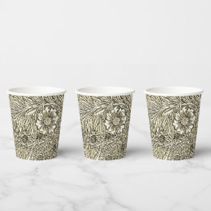 Gobelets En Papier Dessin floral complexe marron et blanc