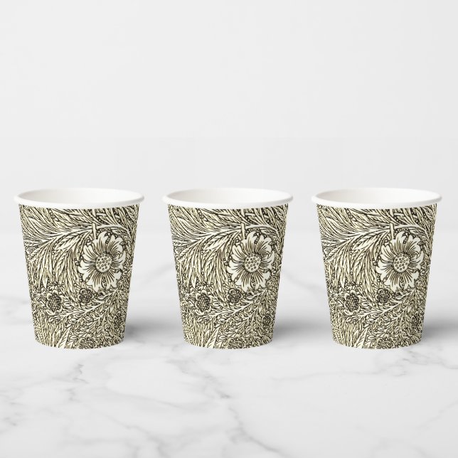Gobelets En Papier Dessin floral complexe marron et blanc (Multi)