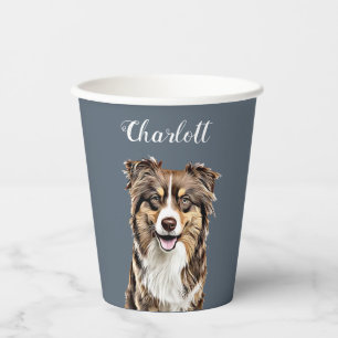 Gobelets En Papier Dessin personnalisé Collie Chien personnalisé