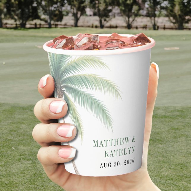 Gobelets En Papier Destination de mariage vert avec palmiers (Palm Tree Island Destination Green Wedding Paper Cups
)