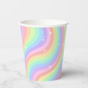 Gobelets En Papier Deux Anniversaire Groovy Rétro Pastel Arc-en-ciel 