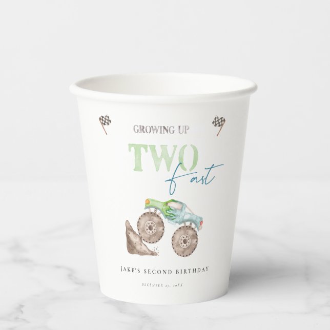 Gobelets En Papier DEUX Camions Monster Rapides Coupes Papier Anniver (Recto)