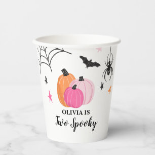 Gobelets En Papier Deux citrouilles roses d'Halloween effrayantes pou