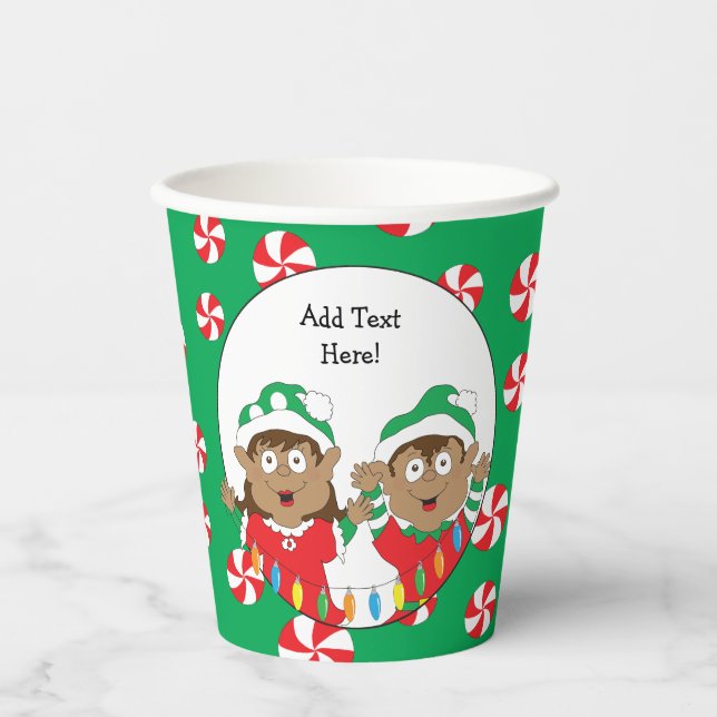 Gobelets en papier "Deux Elfes Joyeux" 250 ml (Recto)