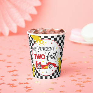 Gobelets En Papier Deux fête d'anniversaire rapide Red Race Car 2e an