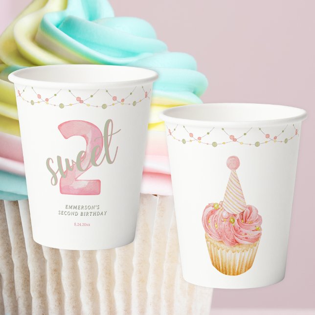 Gobelets En Papier Deux gâteaux mignons pour un 2ème anniversaire  (Two Sweet Cute Cupcake 2nd Birthday Paper Cups
)
