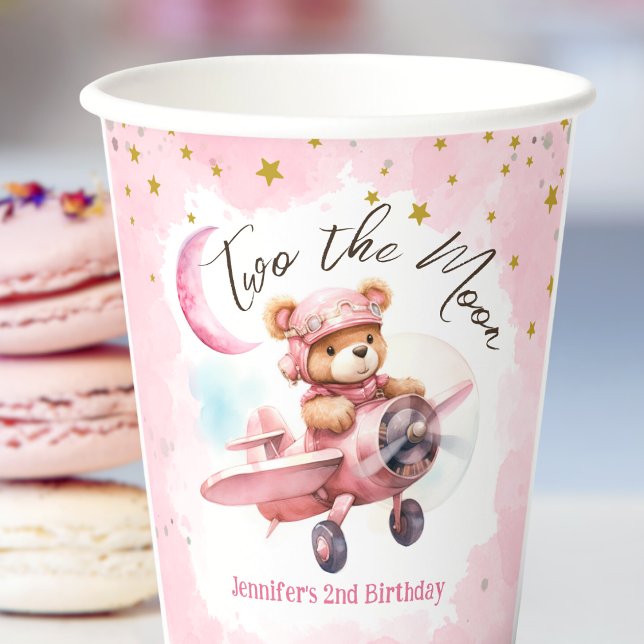Gobelets En Papier DEUX la lune | Girl Pink 2e Anniversaire Coupes de (Créateur téléchargé)