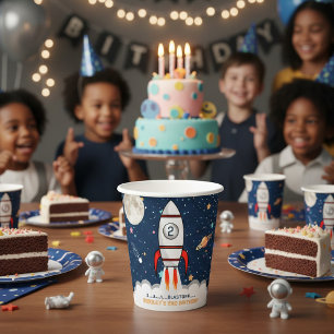 Gobelets En Papier Deux lune Rocket Ship 2e anniversaire
