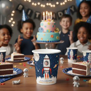 Gobelets En Papier Deux lune Rocket Ship 2e anniversaire Photo