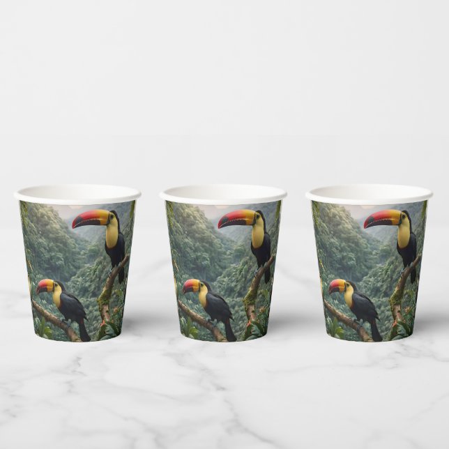 Gobelets En Papier Deux Oiseaux Toucans Tropicaux, (Multi)