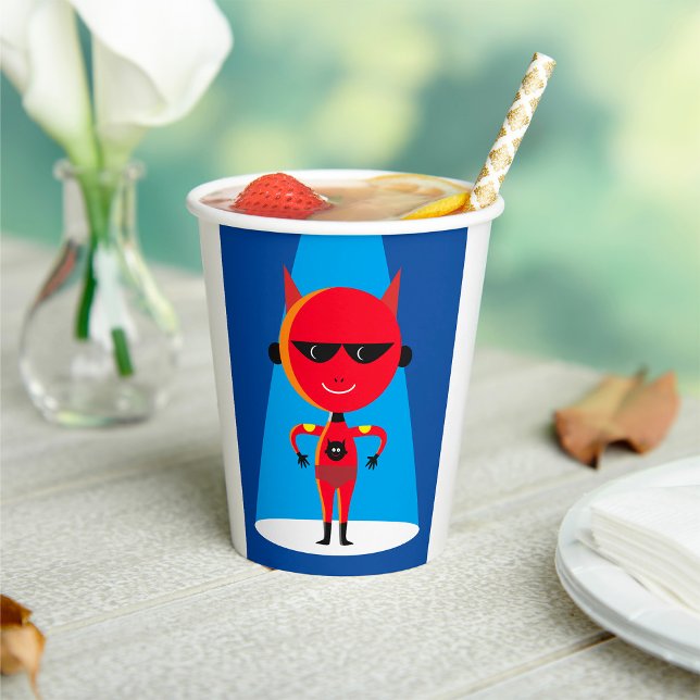 Gobelets En Papier Devil Superhero caractère gras rouge et bleu (Créateur téléchargé)