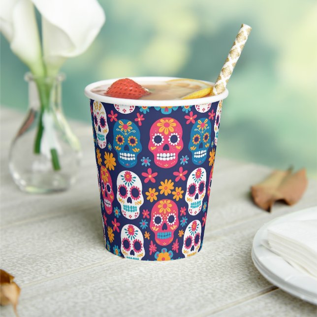 Gobelets En Papier Dia de Los Muertos Coupes de papier Motif Hallowee (Insitu)