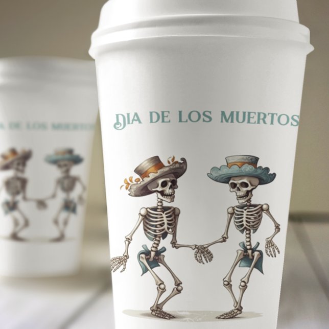 Gobelets En Papier Dia de los Muertos dansant squelettes personnalisa (Créateur téléchargé)