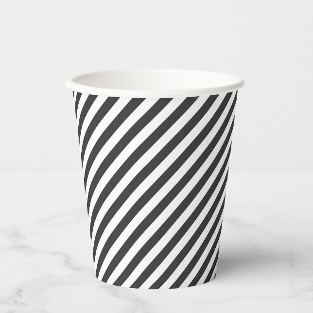 Gobelets En Papier Diagonal black and white stripes  pattern (Recto)
