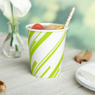 Gobelets En Papier Diagonales - Lime vert et blanc