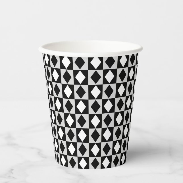 Gobelets En Papier Diamant Rhombus blanc noir (Recto)