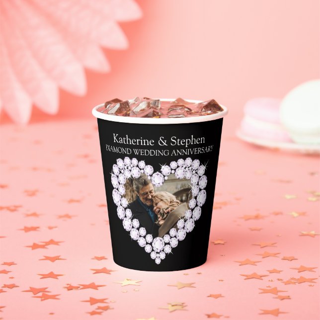 Gobelets En Papier Diamond mariage anniversaire 60ème photo noir (Insitu)