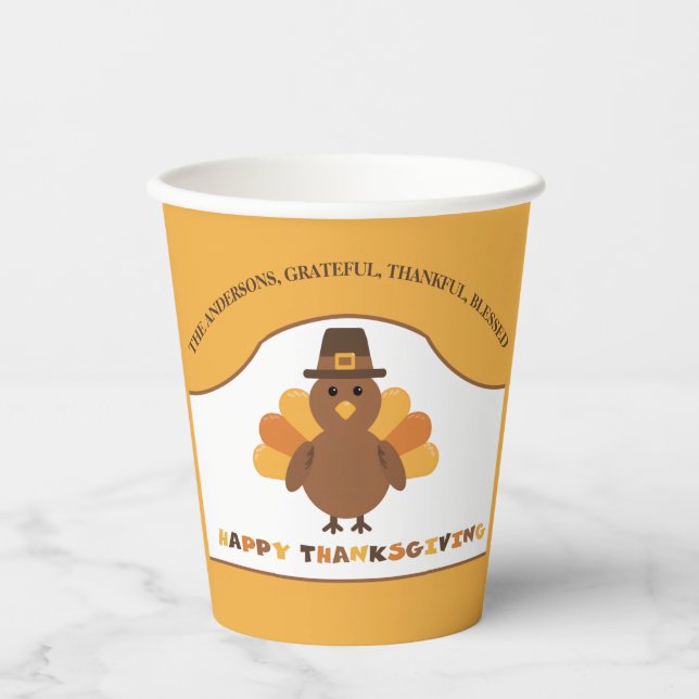 Gobelets En Papier Dinde de Thanksgiving mignonne (Recto)