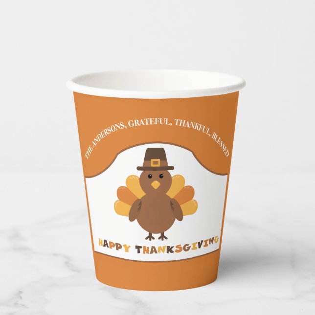 Gobelets En Papier Dinde de Thanksgiving mignonne (Recto)