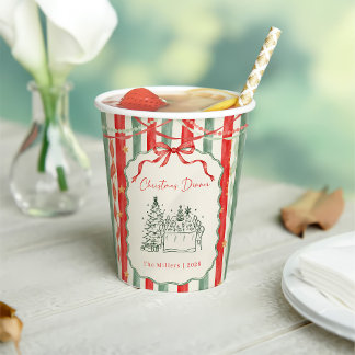 Gobelets En Papier Dîner de Noël avec ruban rayé vintage