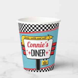 Gobelets En Papier Diner Retro Anniversaire 1950 tasse de papier fête