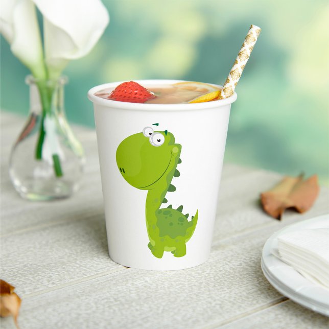 Gobelets En Papier Dino Vert Sourire (Créateur téléchargé)