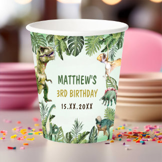 Gobelets En Papier Dinosaur Boy 3e fête d'anniversaire