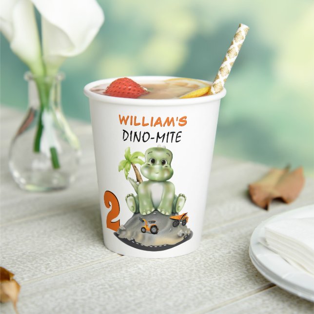 Gobelets En Papier Dinosaur Construction Boy Anniversaire (Insitu)