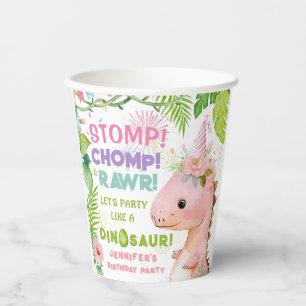 Gobelets En Papier Dinosaur Girls rose Anniversaire tasse de papier