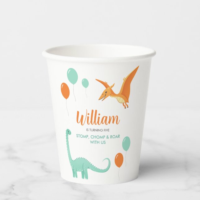 Gobelets En Papier Dinosaur Stomp Chomp Rawr Birthday Party Boy (Recto)